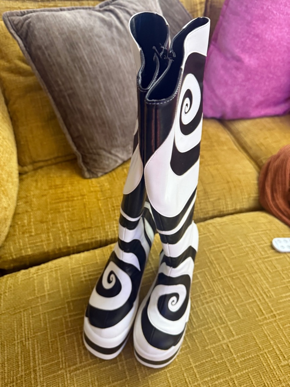 Black & White Swirl Platform Knee-High Boots - Women - Picture 4 of 7